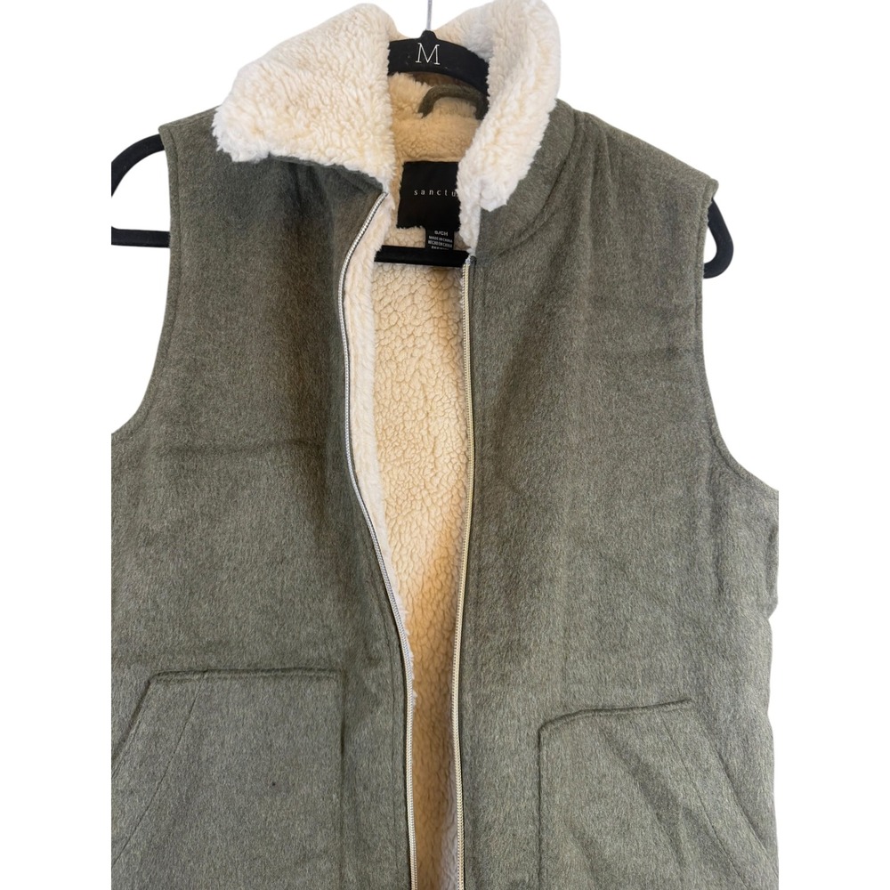 Sanctuary Womens Olive Green Faux Shearling Lined Zip Up Vest Small - Picture 4 of 10